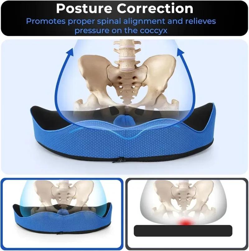 Memory Foam Seat Cushion Sitz Orthopedic Lumbar Support Pillow with Ergonomic Coccyx Cutout Comfort for Office Car Chair Travel