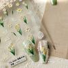 White Flower Gold Leaf Floral Petal Tulip Bloom Charming Retro Metal Soft Self Adhesive 5D Nail Art Sticker Manicure Decal DIY