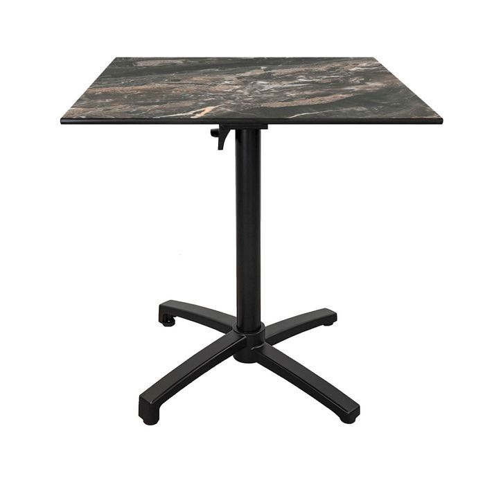 Table terrasse pliable en Compact HPL décor marbré 70 x 70