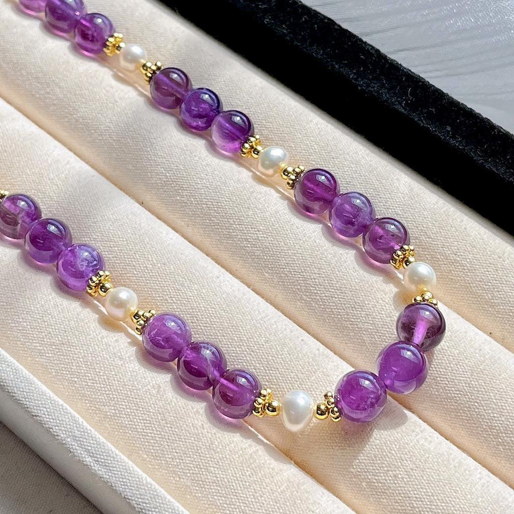 8Mm Autumn And Winter Natural Freshwater Pearl Amethyst Sweater Chain Necklace Collarbone Chain