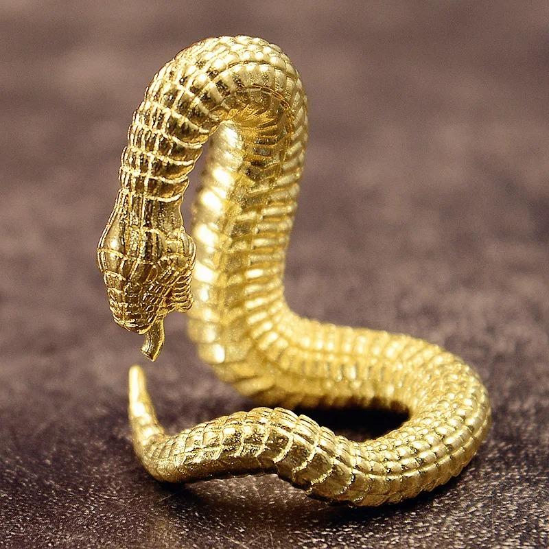 Solid Brass Snake Small Statue Desk Decorations Vintage Animal Python Miniatures Figurines Home Decors Ornaments Crafts Tea Pets