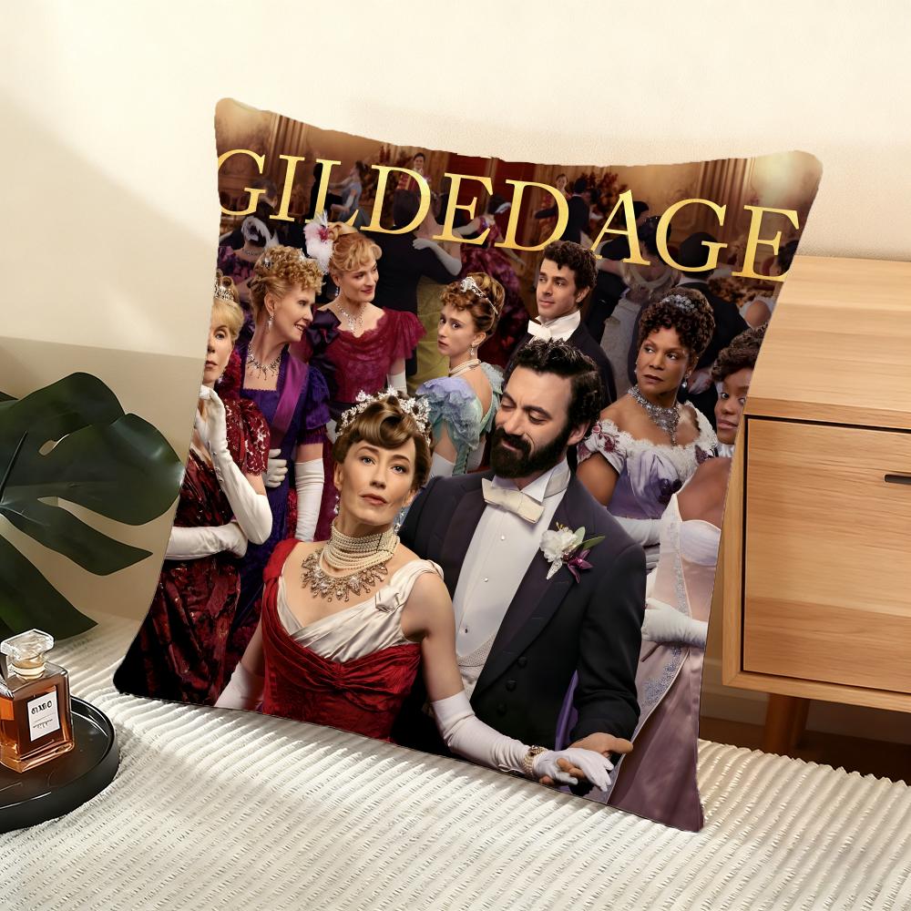 Cushion Cover Silky Short Plush Home Sofa Cushion Cover - Invisible Zipper Home Decoration The Gilded Age TV Series