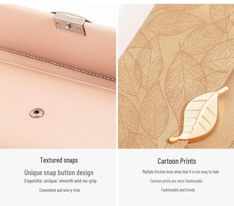 Frauen 2025 Koreanische PU Leder Retro Blatt Schnalle Lange Brieftasche