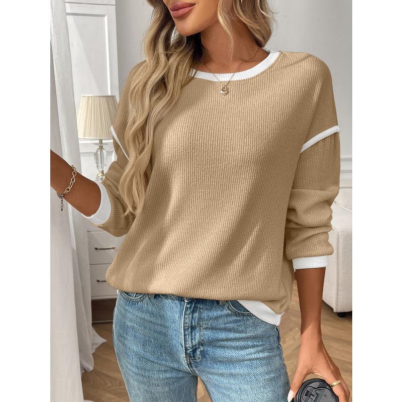 TIFICY Women's Fashion Casual Spring Autumn Solid Color Print Long Sleeve O-Neck Blouses & Shirts