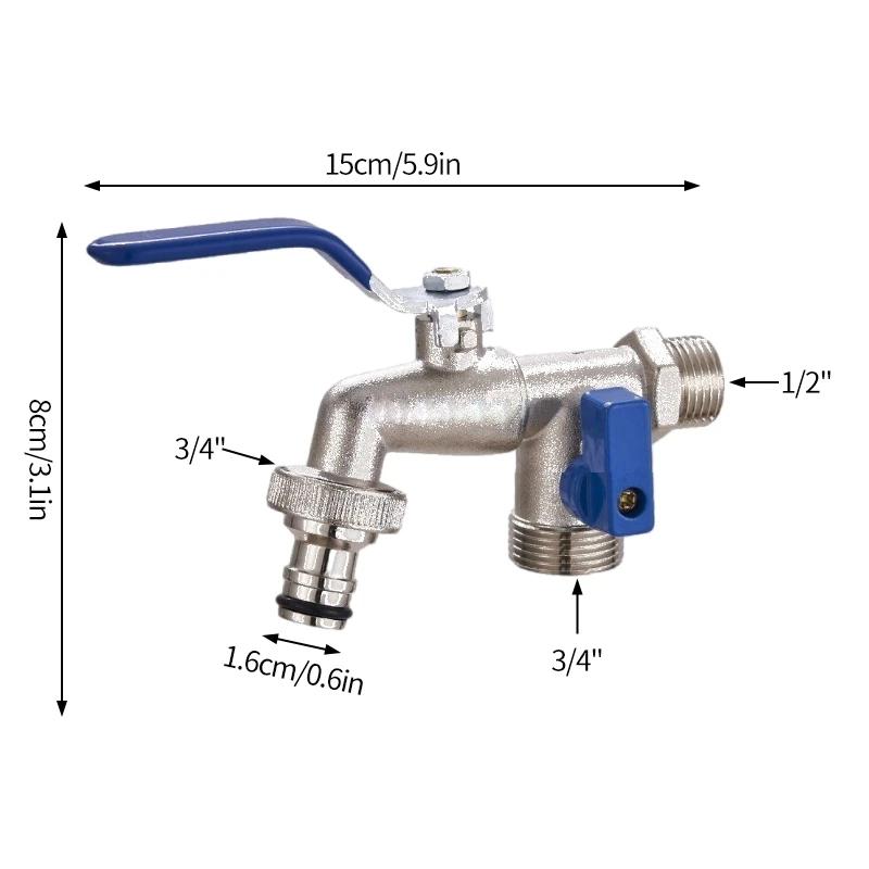 Outdoor Faucet with Double Outlet 1/2'' 3/4'' Water Splitter Connector Faucet Outside Spigot Water Tap for Garden Hose