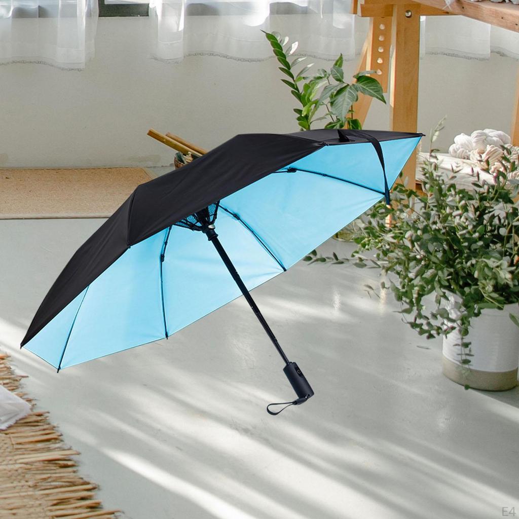 8 Rib Travel Umbrella with Cooling Fan Strong Compact Wind Resistance Three Folding Sunny