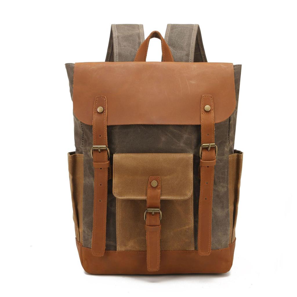 Retro Waterproof Leather & Oil Wax Canvas Backpack - High Quality Multifunctional Computer Bag