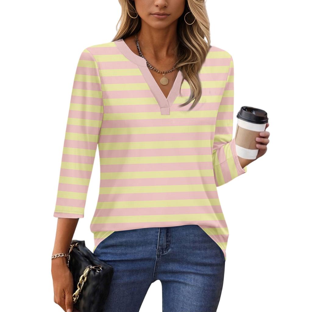 3/4 Sleeve Shirts For Women Tees Blouses Casual Plus Size Basic Tops Pullover Ladies Tunic Blouses