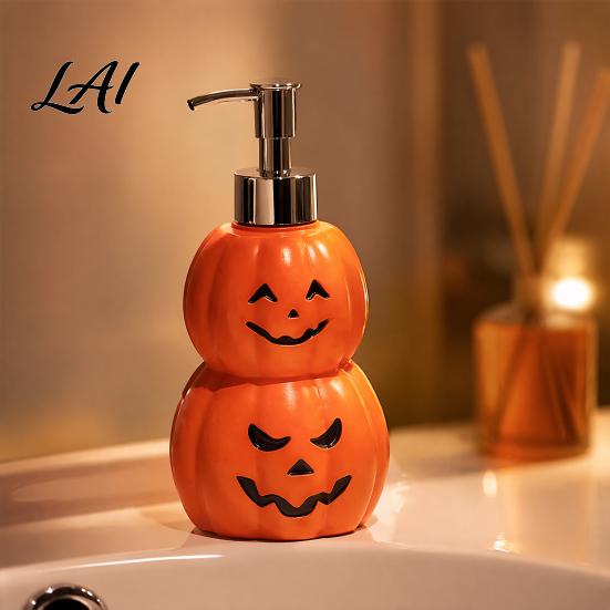 Functional Halloween Home Decor Grimace Pumpkin Soap Dispenser Bottle Lotion Pump Bathroom Refillable Container for Liquid And Body Wash Vinyl Holder