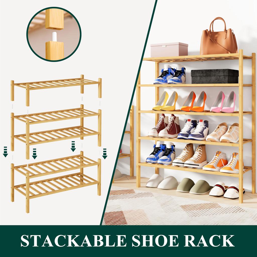 Olanly Bamboo Shoe Organizer Quality Expandable Shoe Rack Stackable Free Standing Wooden Shoe Storage Shelf For Entryway Closet