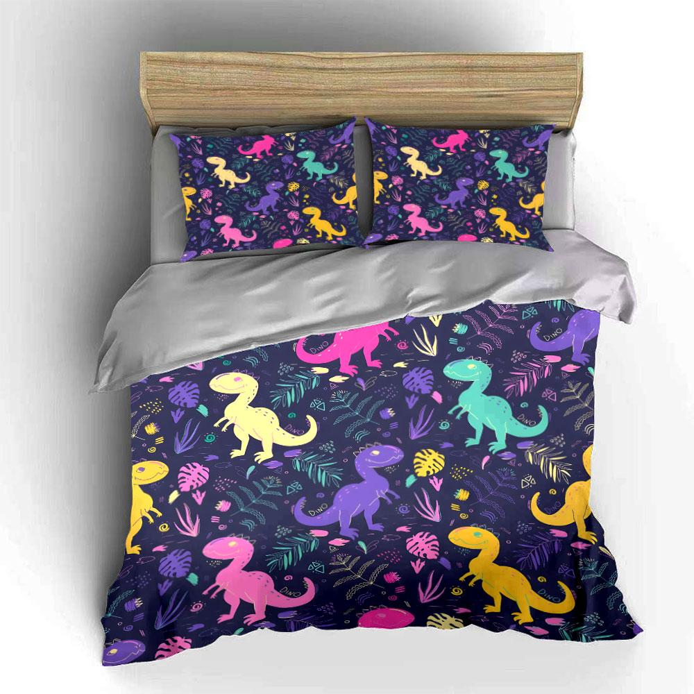 Buntes Dinosaurier-Muster Set Bettwäsche Bettbezug-Set (1*Bettbezug 2*Kissenbezüge, ohne Bettdecke)
