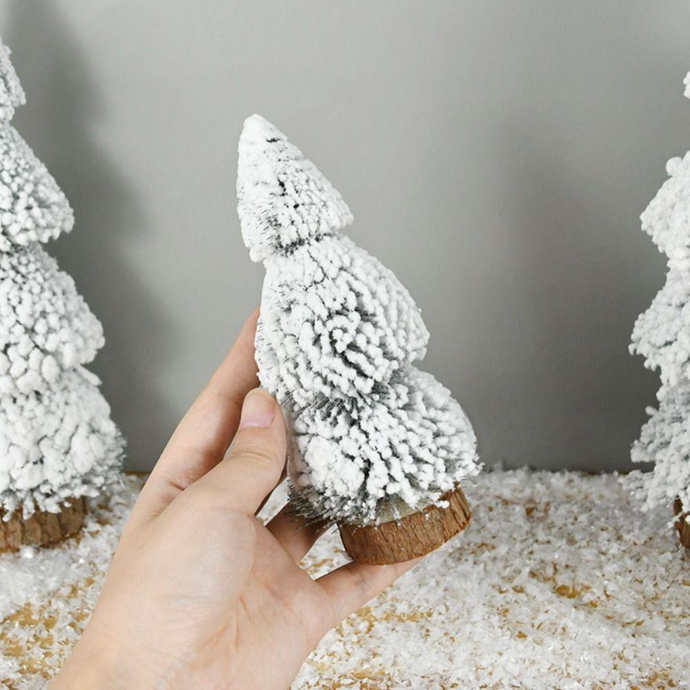 Tower Shaped Mini Snow Pine Tree Stable Mini Christmas Tree Creative Flocked Cedar Tree  Party