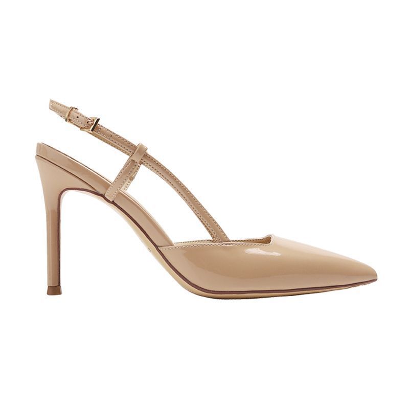 Women's shoes spring and summer 2025 new pointed fashion temperament high heels stiletto nude patent leather one-word sandals