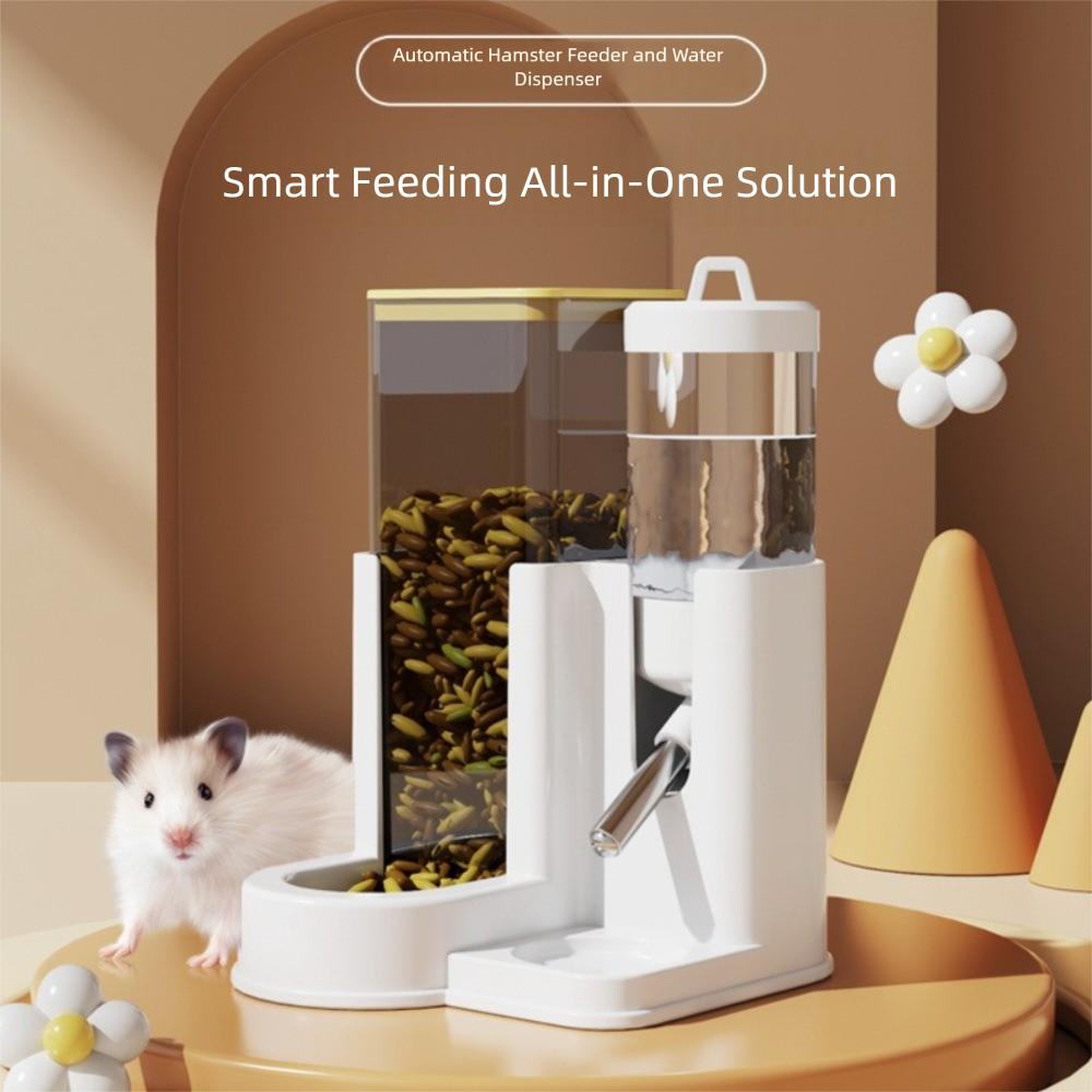 2-in-1 Hamster Automatic Water Feeder No-Drip Detachable Pet Feeding Bowl Large Capacity 80ml Pet Food Storage Container