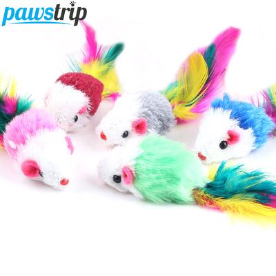 Pawstrip Soft Fleece False Mouse Cat Toys Colorful Feather Funny Playing Toys For Cats Kitten Interactive Ball Cat Toy Catnip