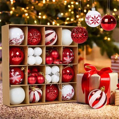 44Pcs Christmas Baubles Red And White Christmas Tree Decorations Set  Shatterproof Ornaments Xmas Tree Baubles For Hanging Decor