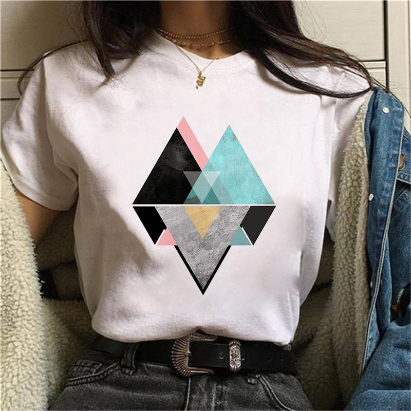 Kobiety piękna geometria czarna zabawna koszulka z nadrukiem dziewczyna śliczna koszulka z krótkim rękawem Harajuku 90S ubrania Drop