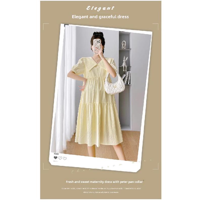 Neues Kleid2026Sommer Umstandskleid locker geschnitten einfarbig langes Kleid zur Kaschierung des Bauches während der Schwangerschaft
