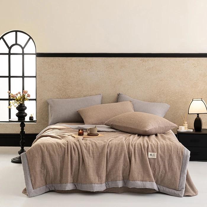 Solid Color Cotton Bubble Double-layer Yarn Summer Quilt Soybean Summer Quilt Four-piece Summer Cool Air Conditioner Quilt