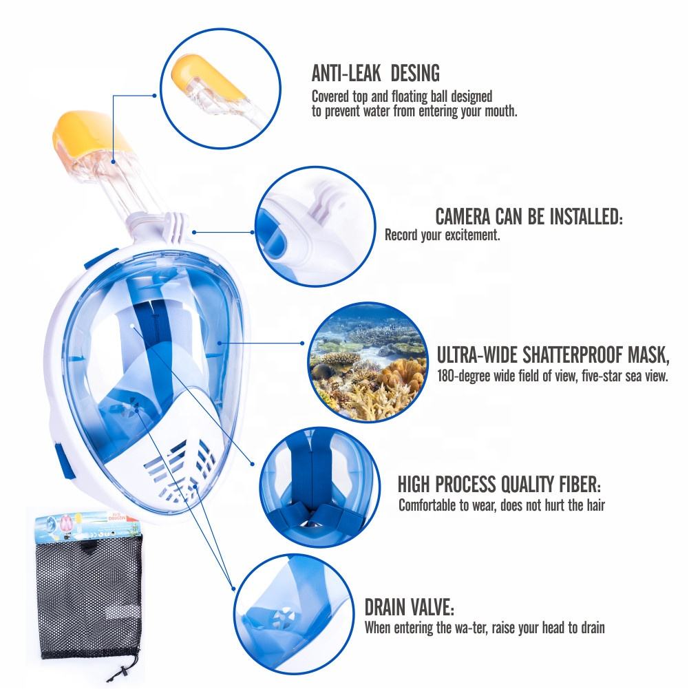 Beste wasserdichte Vollgesichts-Schnorchelmaske für Erwachsene mit Halterung für Tauchen und Unterwasseraktivitäten