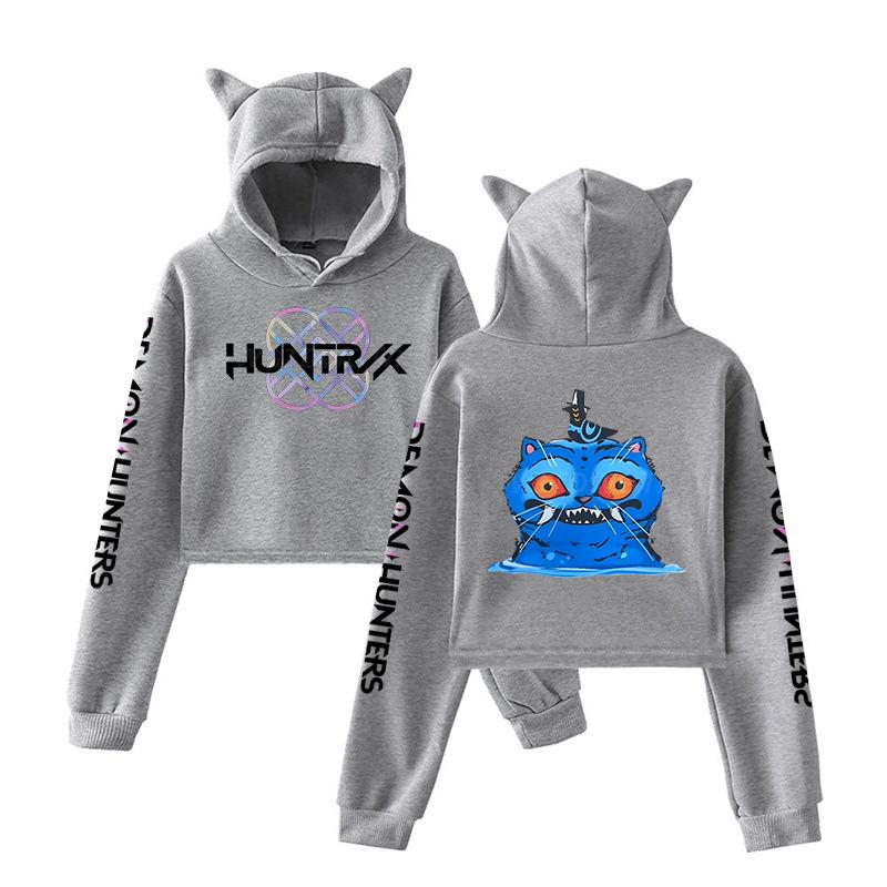 Autumn K - POP Demon Hunters Printed Cat Ear Hoodies Fashionable Casual Sports Long Sleeved Children's Boy and Girl Kids Unisex Hooded Sweatshirts