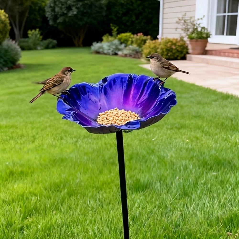 Handmade Metal Garden Bird Feeder Weather Resistant Outdoor Bird Bath Bird Bath Stake Backyard фиолетовый