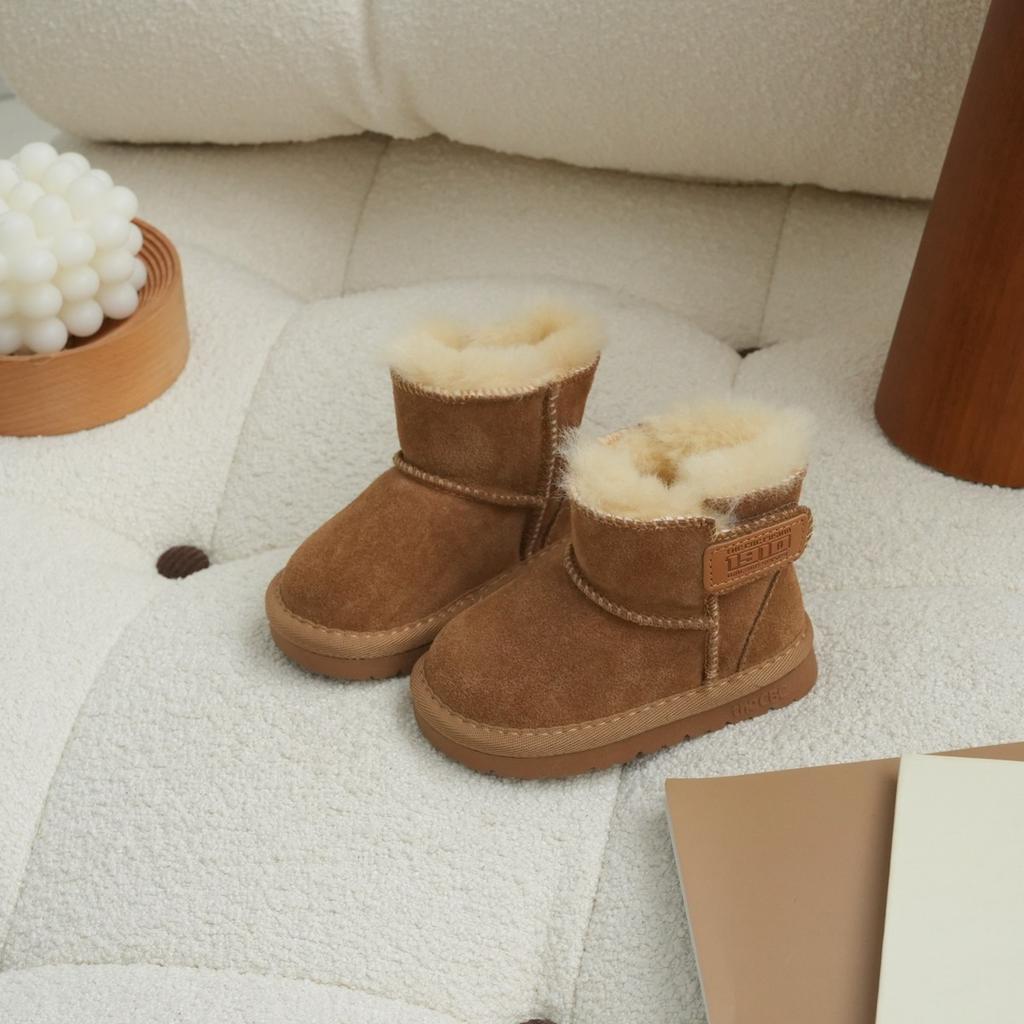 XSHX "Anti-splashing Fleece Leather · Wool Shoe Mouth" Children's Snow Boots Winter Boys and Girls Magic Stickers [Wenzhou Shoes]