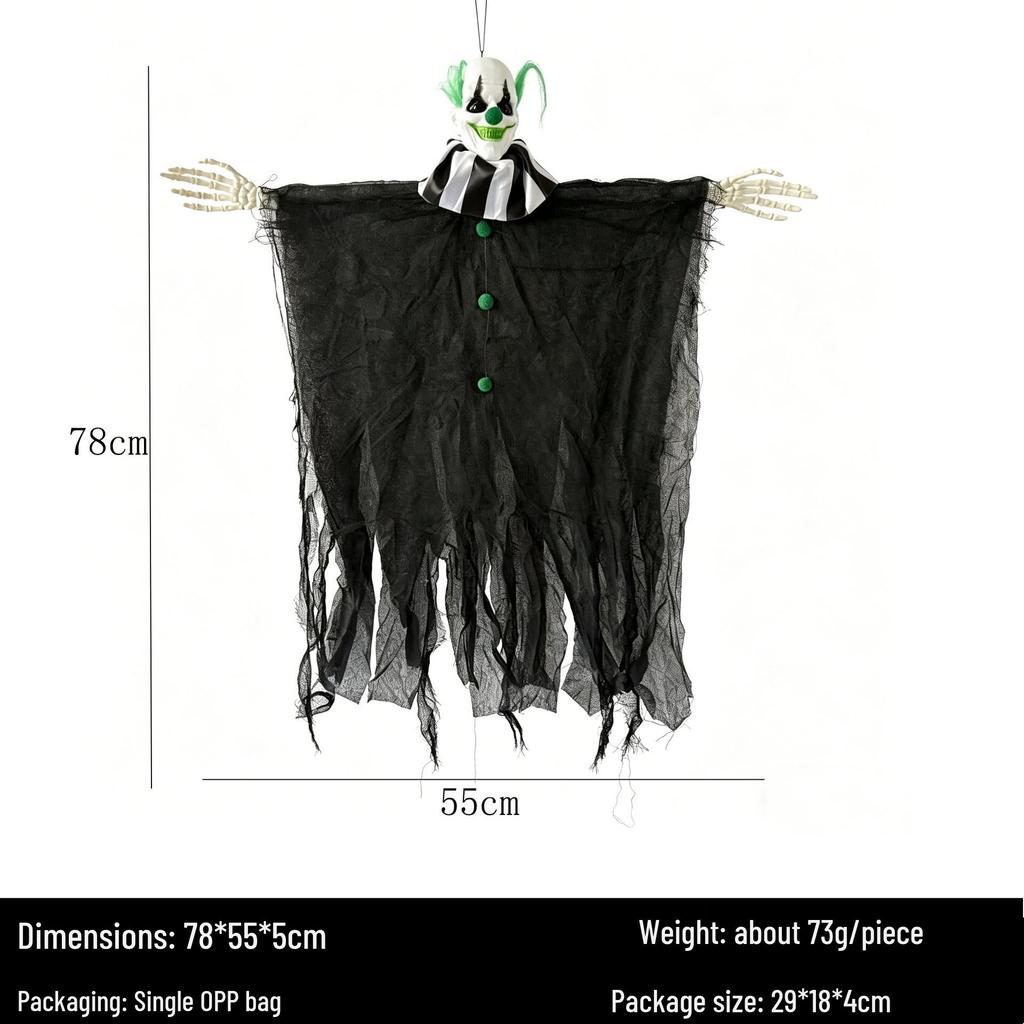 Halloween Clown Ghost Hanging Decoration with Green Hair - Perfect for Escape Rooms and Haunted Houses, Available in Multiple Colors