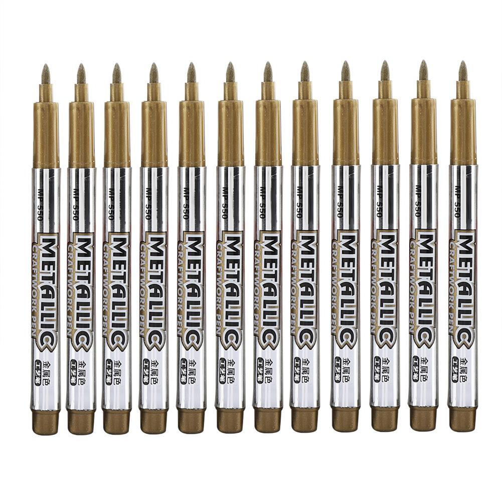 12Pcs Marking Pen Permanent Marker Greeting Cards Album Scrapbook   Writing Drawing (Golden)
