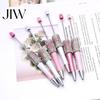 Gift for Women Diamond Beadable Pens, Bling Rhinestone Beaded DIY Plastic Bead Pen, Crystal Smooth Writing Experience Shaft Black Ink Ballpoint