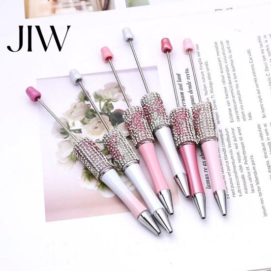 Gift for Women Diamond Beadable Pens, Bling Rhinestone Beaded DIY Plastic Bead Pen, Crystal Smooth Writing Experience Shaft Black Ink Ballpoint