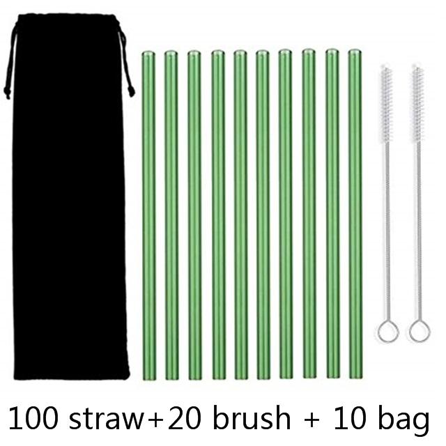 100Pcs Reusable Drinking Glass Straws 20cmx8 mm For Smoothies, Tea, Juice --10Pack With 20Pcs Cleaning Brush Barware