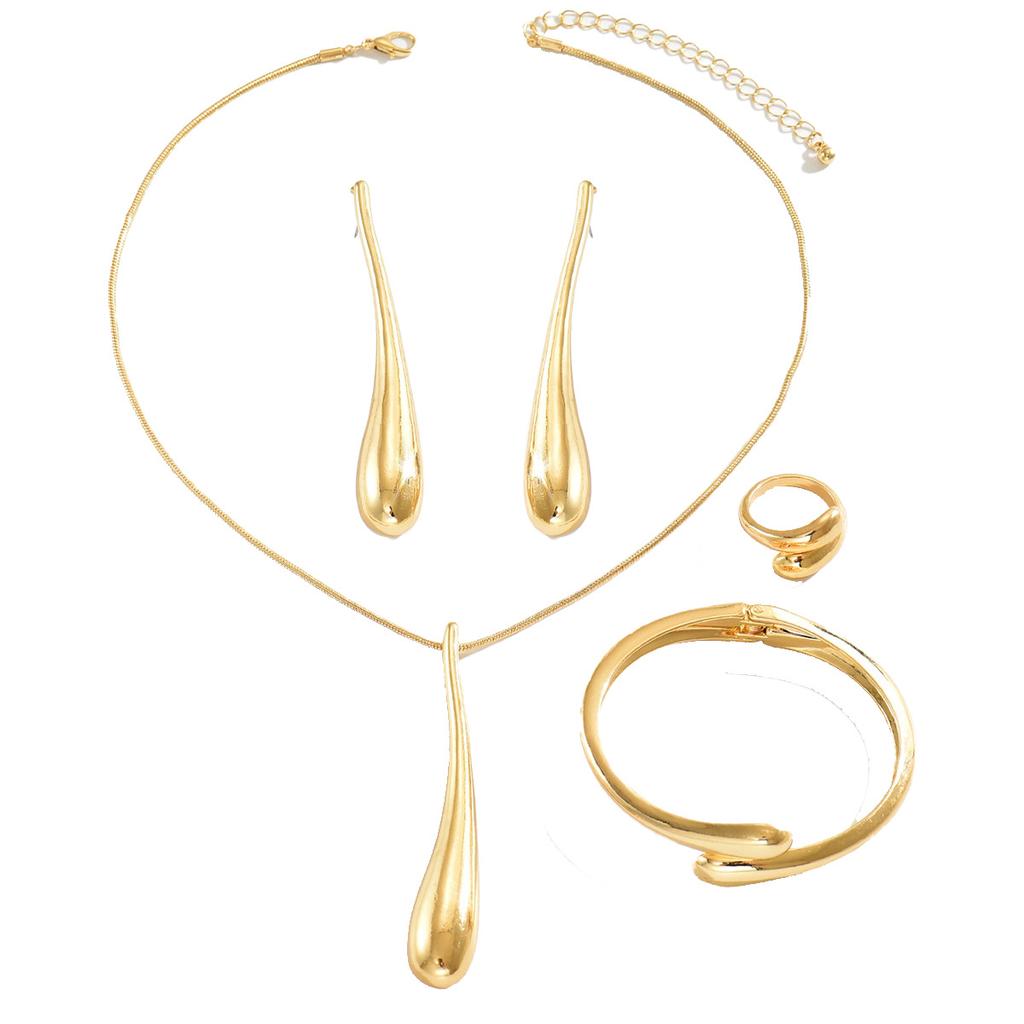 Women's Jewelry Necklace Set Geometric Water Drop Design Glossy Bracelet Ring Premium Earrings Women