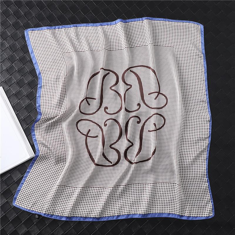 Thousand Birds Plaid Scarf Simulation Silk New Spring and Summer Sunscreen Shawl Decorative Scarf Temperament Square Scarf 71cm Tie Hair