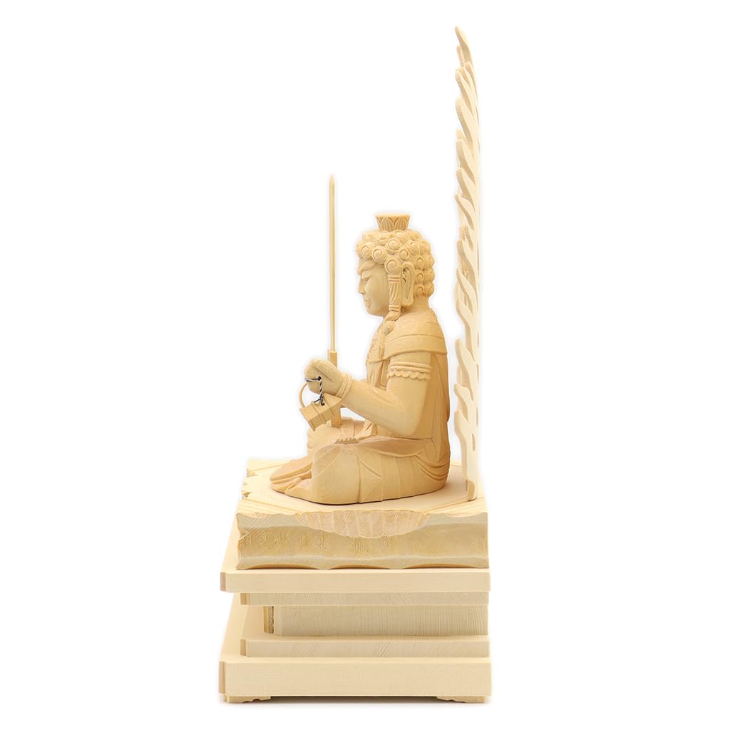 special Buddhist statue Acala seated statue inches height 31 width 16 depth carved cypress wood Flame halo Square rock base 1104 Kurita's [Myo-o] 3.5