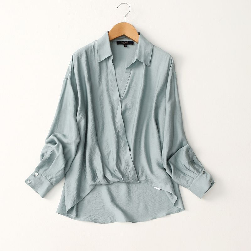 Foreign Trade Original Garment Export Women clothes Cross V-neck Design Loose Idle Style Viscose Drape Shirts Spring Pullover Top