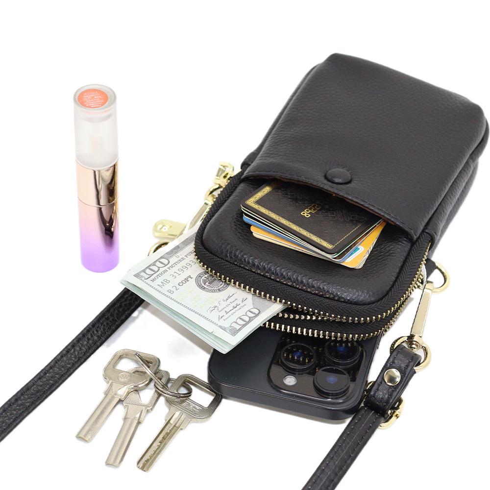 2025 Women's Genuine Leather Phone Bag: Korean Style, Double Zipper, Vertical Shoulder Square Bag
