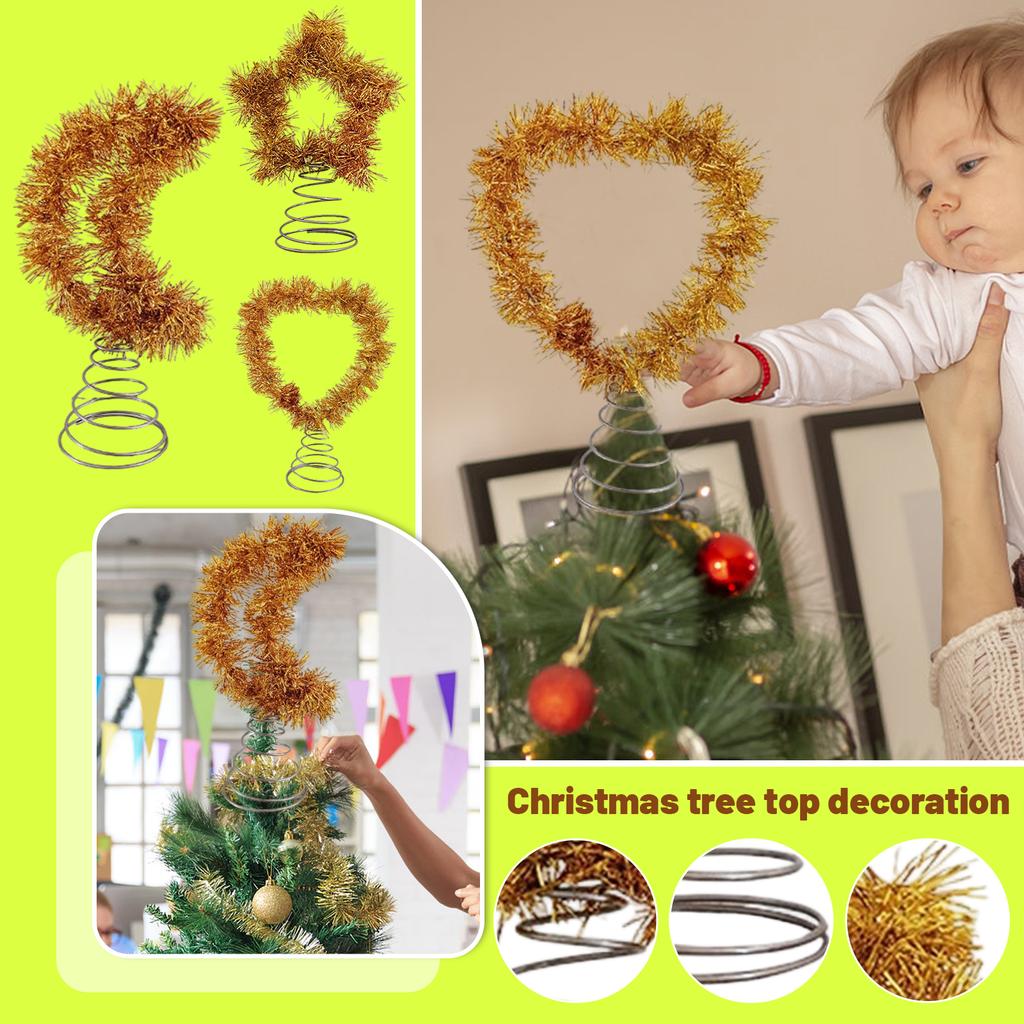 Christmas Tree Golden Star Moon Heart Decoration Christmas Tree Top Shiny Decoration New Year Party Home Interior Decoration