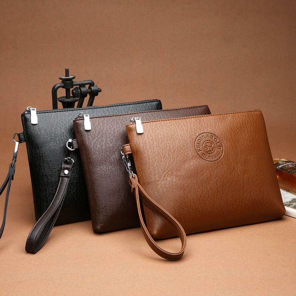 Large Capacity Men's Handy Bag Pu Leather Toiletry Bag Practical Male Clutch Bag  Outdoor