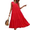 Women's Elegant Holiday V-neck Tiered Patchwork Hem Loose Dress