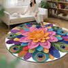 3D Visual Floral Circular Floor Mat, Crystal Velvet Printed Carpet, Home Decoration Living Room Anti-slip and Easy-to-maintain Carpet