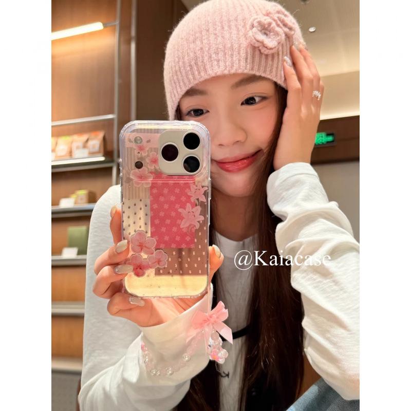 

Spring INS Pink Floral Patchwork Plaid Case for Apple iPhone 16 Pro/17 Pro Max Apple 16