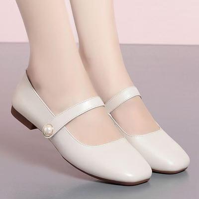 Scarpe basse Mary Jane leggere e comode con suola morbida, in vera pelle, tacco basso, punta quadrata, scarpe singole in pelle morbida, scarpe basse a bocca leggera