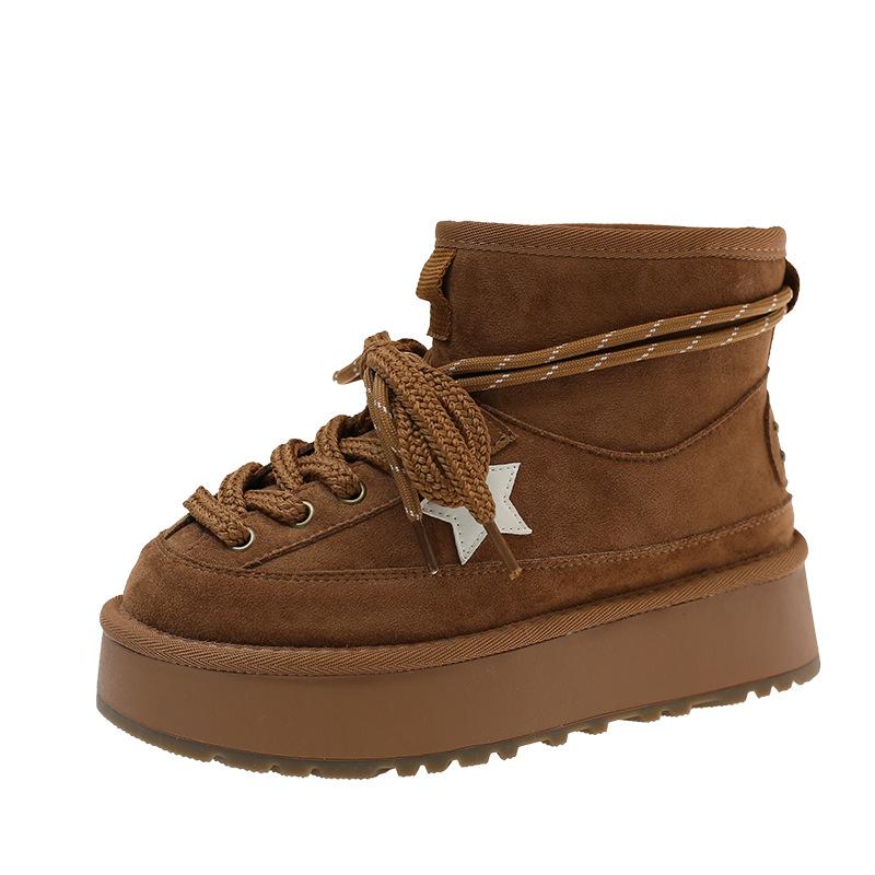 Women's Lightweight Comfortable Thick Sole Cold Warm Padded Snow Boots Non-slip Wear Outdoor Sports Lace-up Cotton Boots