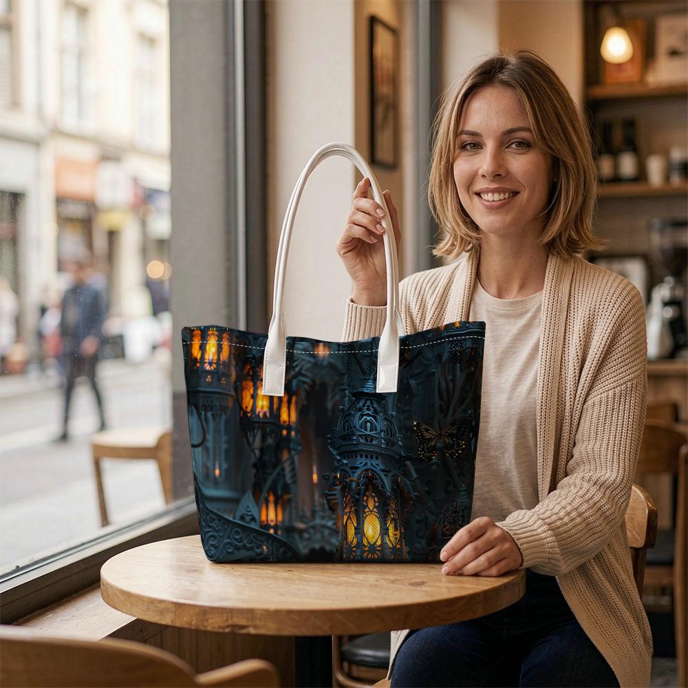 Gothic Lantern Printed Shoulder Bag Stylish Casual Women Outdoor Shopping Tote Handbag