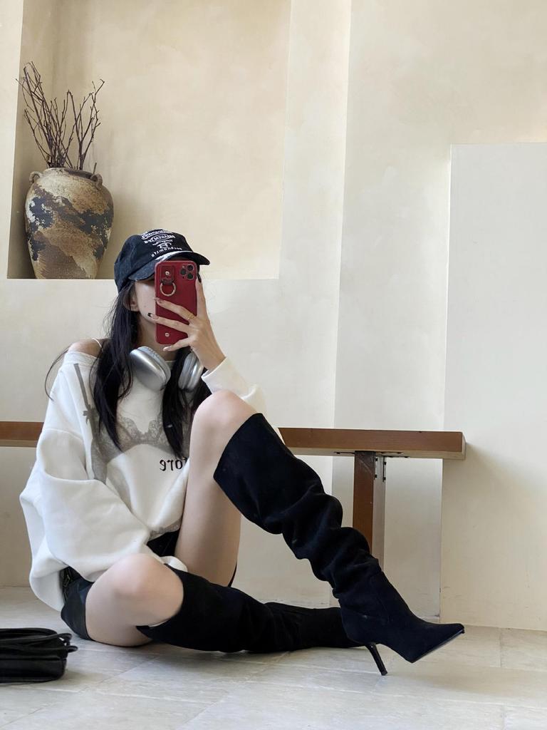 2025 Autumn French Fashion Slimming Stiletto Long Boots