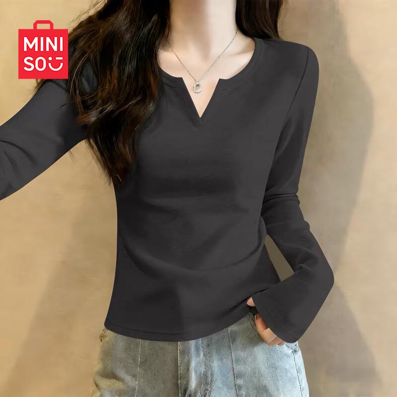 MINISO Women's V-Neck Long Sleeve Slim-Fit Knit Base Layer