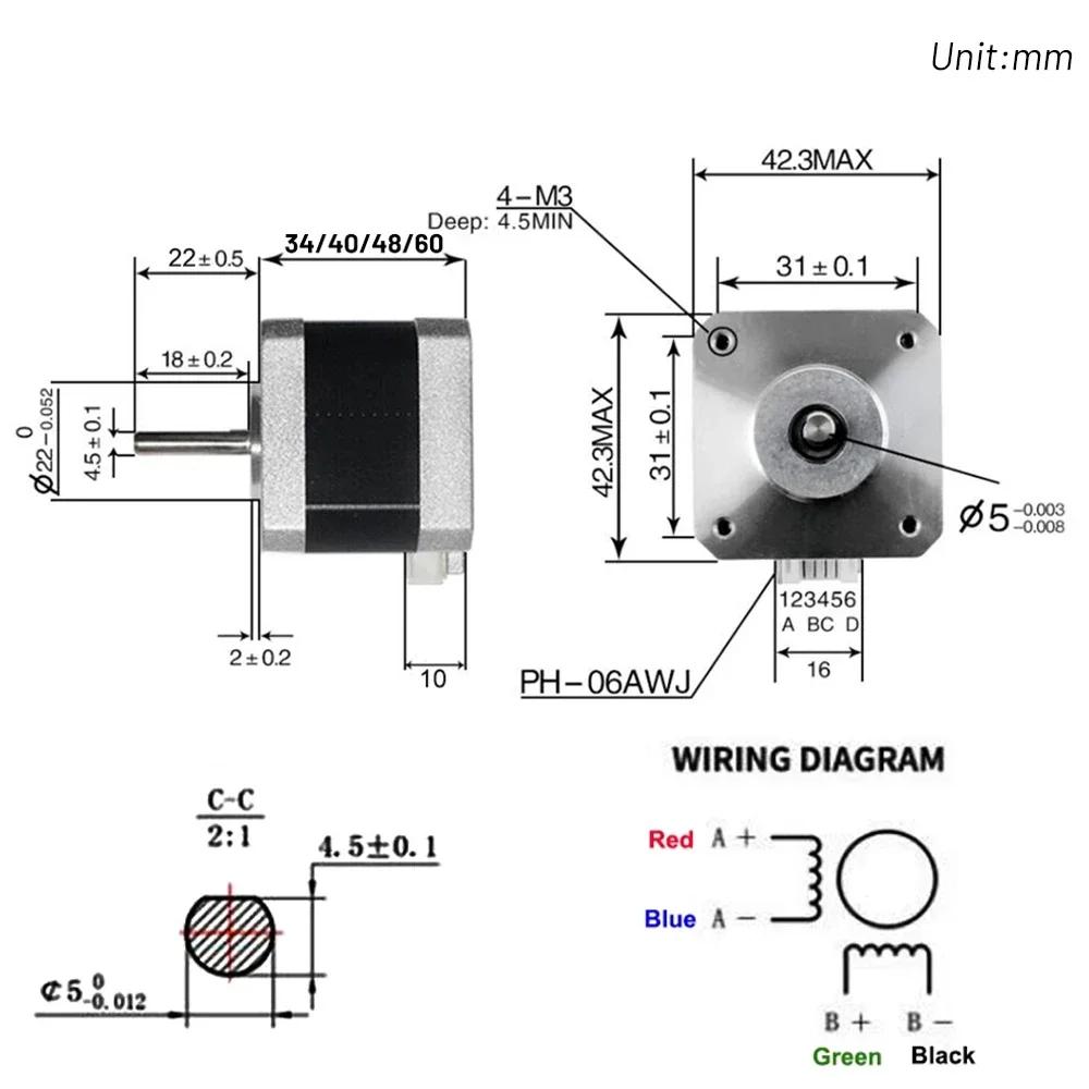 Nema17 Open-loop Stepping Motor 2PH 42mm 4-Lead 1.80 Step Angle 0.28/0.42/0.56/7Nm Driver Kit for CNC Extruder 3D Printer Motor