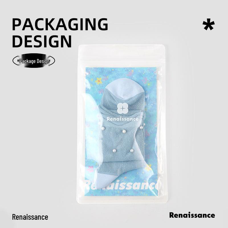 Renaissance Pearl Mid-Calf Women's Socks: Original Thin, Solid Color, Puffy Ins Style.
