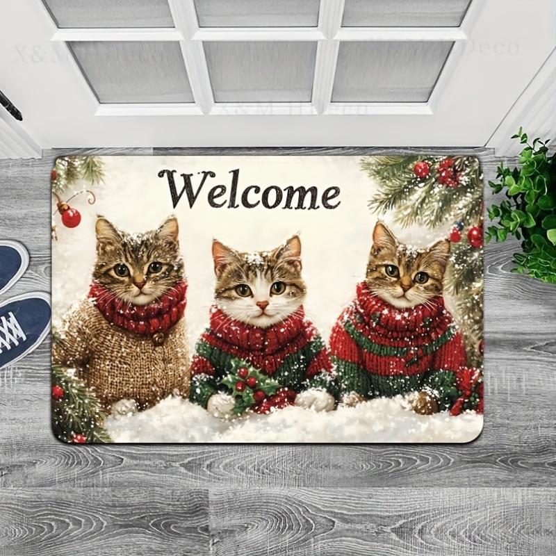 1Pcs Anti Fatigue Kitchen Rugs Cute Cats  Print Waterproof Non-Slip Thick Cushioned Kitchen Mat Heavy Duty Comfort Standing Mat for Kitchen